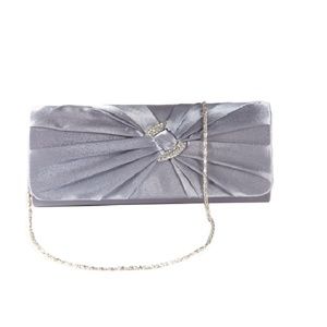 ELEGANT SATIN GRAY SILVER CLUTCH PURSE HANDBAG